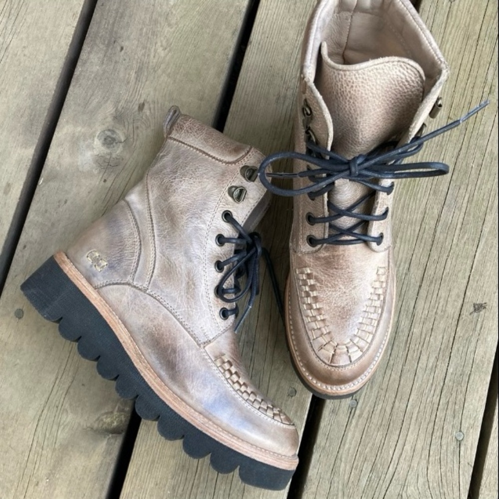 BED STU Boots ELISHA ICICLE Silver Gray Leather Moto Combat Size 8 - Picture 7 of 9